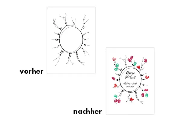 Fingerabdruck Leinwand Hochzeit, vorgedrucktes Motiv Besondere Fingerabdruck Leinwand Hochzeit, ein herzergreifendes Hochzeitsgeschenk fuer das Brautpaar, das niemanden unbeeindruckt laesst und viele Emotionen hervorruft.