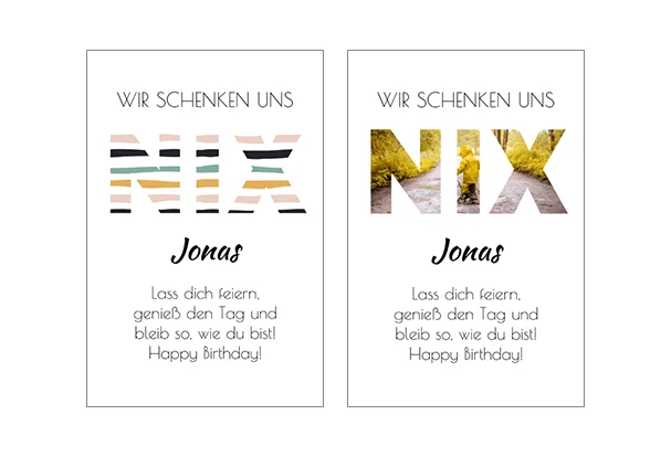 Geldgeschenk verpacken: auch wenn wir uns nix schenken Wir schenken uns nix ist das Motto dieses Designs um doch ein Geldgeschenk, ein Bild oder einen Gutschein zu verpacken.