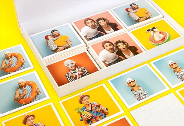 Gestalte ein fröhliches Fotomemo Spiel mit Familienbildern bei ORWO Spielerisches Köpfchentraining für Kinder: Buntes Fotomemo mit fröhlichen Familienbildern