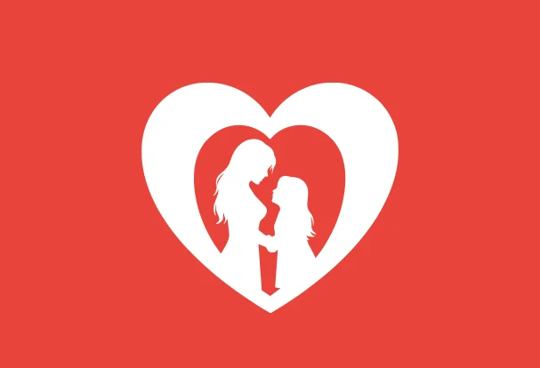 Emotionales Muttertagsmotiv Silhouette von Mutter und Kind in einem Herz als emotionales Motiv für ein individuelles Fotogeschenk zum Muttertag mit besonderer Bedeutung