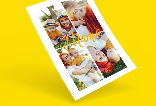 Fotoposter für Mama Collage-Poster mit Fotos von Mutter und Kind und Schriftzug „Mama“ als individuelles Fotogeschenk zum Muttertag für emotionale Wanddekoration