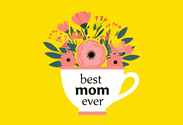 Persönliche Tasse für Mama Weiße Tasse mit buntem Blumenarrangement und „best mom ever“-Schriftzug als persönliche und praktische Geschenkidee mit Foto zum Muttertag