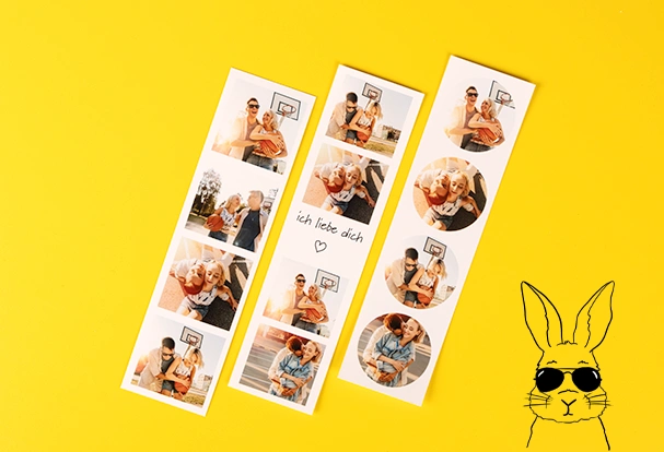 Fotostreifen als Ostergeschenk-Ideen Personalisierte Fotostreifen mit mehreren Bildern von Paaren und gemeinsamen Momenten als originelle Ostergeschenk-Ideen
