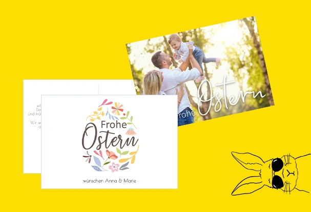 Osterkarten als Ostergeschenk-Ideen Personalisierte Osterkarten mit Foto und „Frohe Ostern“-Design als persönliche Ostergeschenk-Ideen für Familie und Freunde