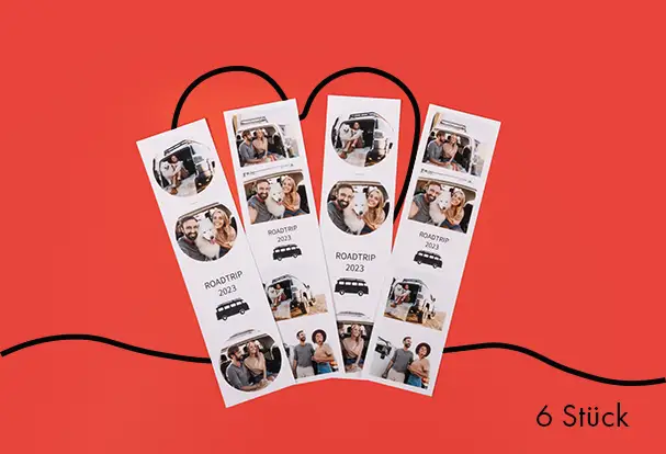 Fotostreifen zum Valentinstag Sechs personalisierte Fotostreifen mit mehreren gemeinsamen Paarfotos als kreatives Valentinstag Fotogeschenk