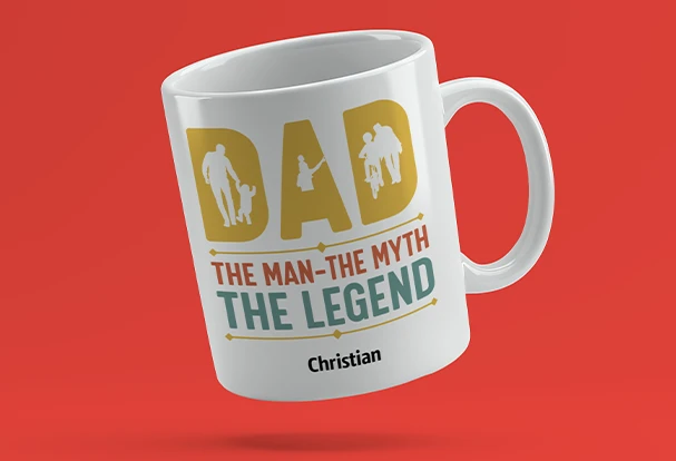 Vatertag richtig starten mit einer Fototasse für Papa Für den best Dad ever: Gestalte eine Fototasse als Geschenk für Papa. Papa-Tochter-Foto und Clipart drauf - Fertig! So startet dein Papa jeden Tag mit einem Lächeln.