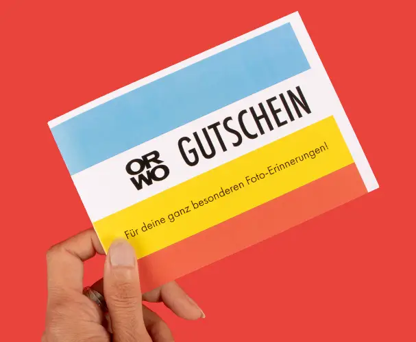 Bunter ORWO Gutschein für individuelle Fotoerinnerungen – entdecke jetzt mehr Produkte online.