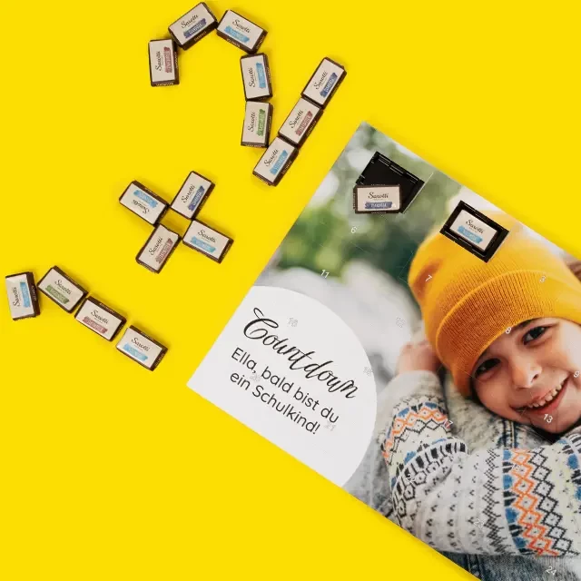 Kalender Countdown für verschiedene Anlässe wie die spannende Einschulung deines Kindes. Die Vorstufe der Zuckertüte kann individuell gestaltet werden.