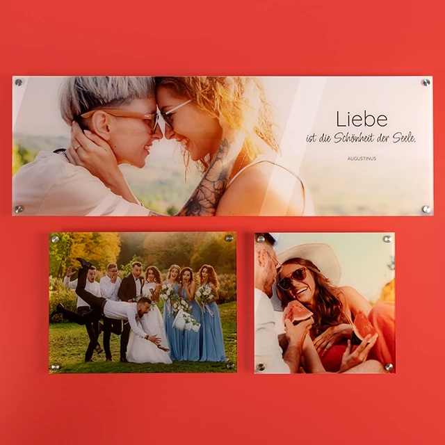 Foto auf Acrylglas, verschiedene Formate und Größen Unsere Acrylglasbilder gibt es in verschiedenen Formaten und Größen. Außerdem kannst du mit dem ORWO Foto Designer auch Collagen auf Acrylglas erstellen.