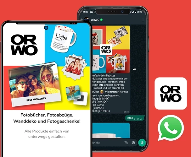 Jetzt die ORWO FOTO-App downloaden und Fotos online bestellen oder Bilder an unseren WhatsApp Bot schicken, um schnell die hochwertigen Fotos zu erhalten.