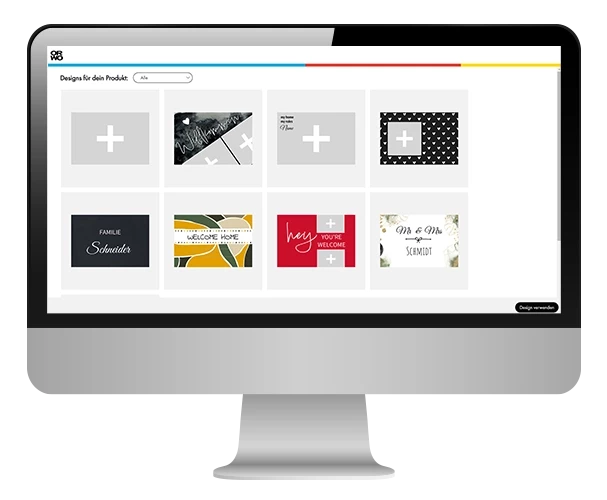 Fußmatte selbst gestalten, online gestalten, Designvorlagen Fußmatte mit Namen online bei ORWO gestalten. Deine Motive und kreativen Ideen ergeben in Kombination mit unseren Vorlagen eine einzigartige Fußmatte.