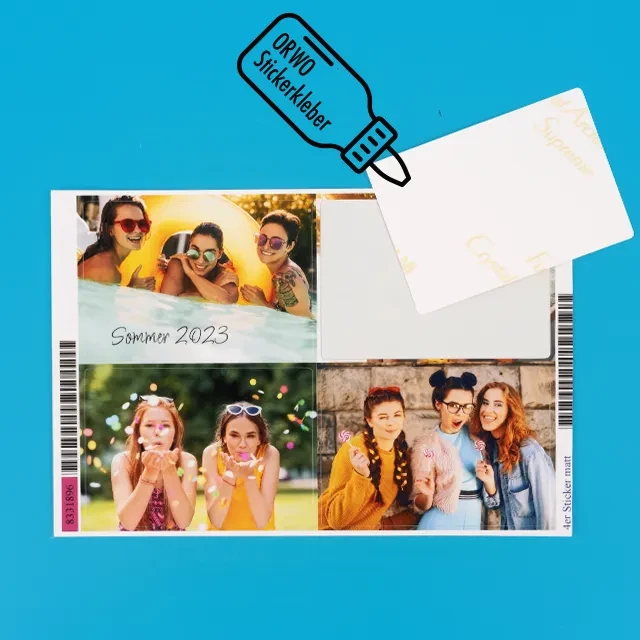 Fotosticker, selbstklebend, matt, hochwertig, einzigartig Selbstklebende Fotosticker bestellen bei ORWO. Du hast viele Konfigurationsmöglichkeiten. Matt oder glänzend? Mit klebenden Stickern oder als Magnet? Du hast die Wahl.