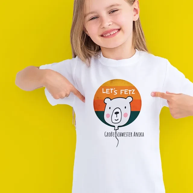 Kindershirts bedrucken, 100% Baumwolle, Rundhalsausschnitt Let's Fetz! Jetzt Kindershirt bedrucken lassen und deinem kleinen Schatz eine große Freude mit einem individuell gestalteten Design, das von Herzen kommt, bereiten.