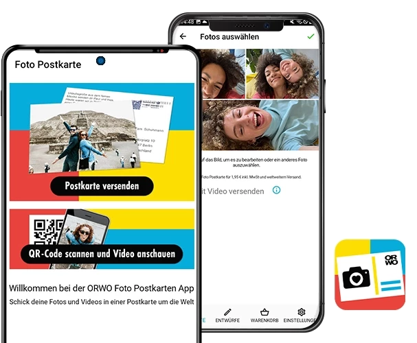 Postkarte online gestalten und versenden, per App bestellbar Wenn du eine Postkarte in der App gestaltest und für die Lieferung den Direktversand wählst, kannst du deine eigene Karte sogar weltweit verschicken lassen.