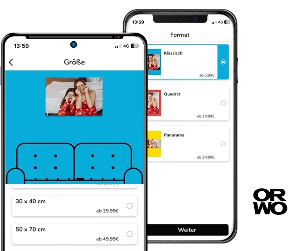 Foto auf Forex bestellen: Mühelos per ORWO FOTO-App. Einfache Smartphone-Installation, Bilder hochladen, Hartschaumplatte nach Hause bestellen. Bequemer geht's nicht.