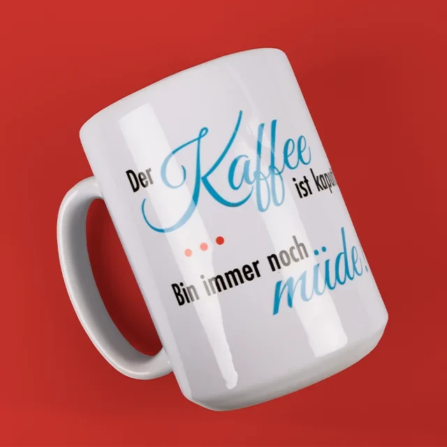 Du kannst bei ORWO eine große Tasse personalisieren und das sowohl mit Fotos als auch mit lustigen Sprüchen. Die Kollegen im Büro werden dich richtig beneiden.