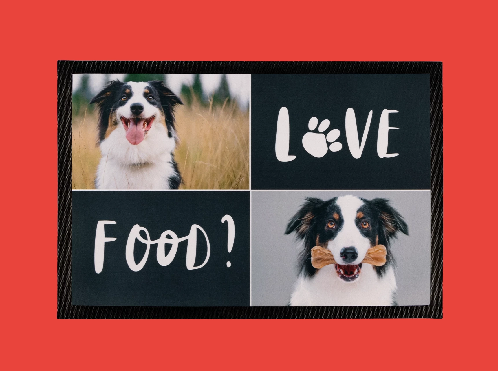 Futternapf-Unterlage personalisiert selbst gestalten. Dank der zahlreichen Designvorlagen von ORWO erstellst du kinderleicht tolle Collagen mit deinen Tierfotos.