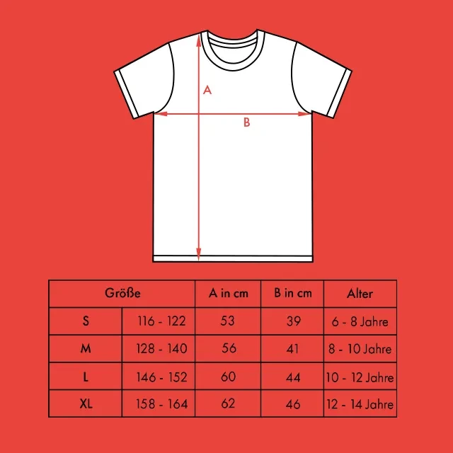 Kindershirt bedrucken lassen, Größentabelle, S bis XL Ein Kindershirt kannst du mit Namen bei ORWO gestalten. Schau dir die Größentabelle an, damit das Shirt deinem kleinen Engel auch mit Sicherheit optimal passt.