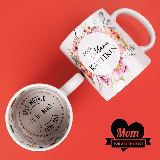 Wenn du Tassen zum Muttertag verschenken willst, wähle doch unser hübsches Muttertags-Design. Mit der Verzierung im Inneren werden große Freuden geweckt.