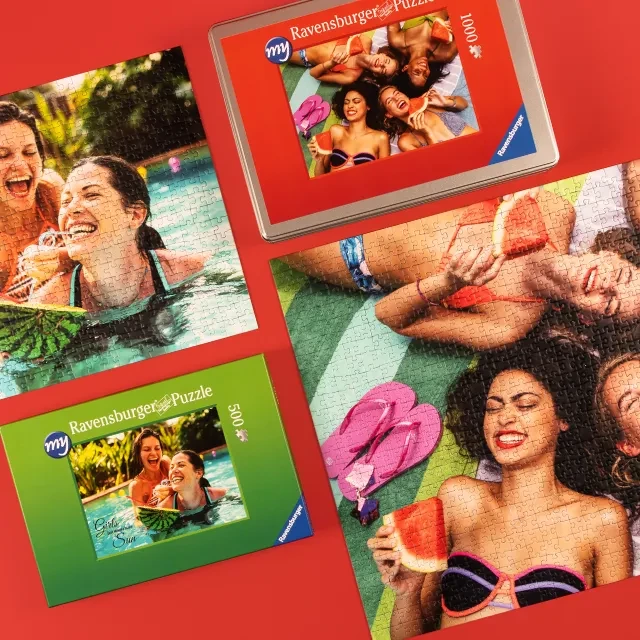 Jetzt ein Fotopuzzle von Ravensburger selbst gestalten. Dein Bild wird auch auf die Verpackung gedruckt, die wahlweise aus Metall oder hochwertiger Pappe besteht. 
