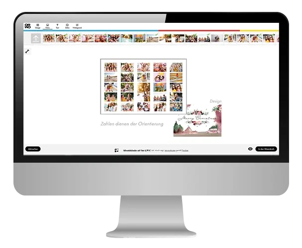 Bilder-Adventskalender einfach online gestalten Im Online Designer kannst du deinen Adventskalender mit Foto easy gestalten.