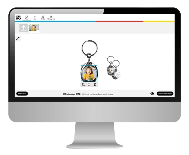 Gestalte personalisierte Schlüsselanhänger mit Bild direkt online im ORWO-Designer. Dort hast du zahlreiche Designvorlagen und vor Allem unbegrenzte Möglichkeiten.