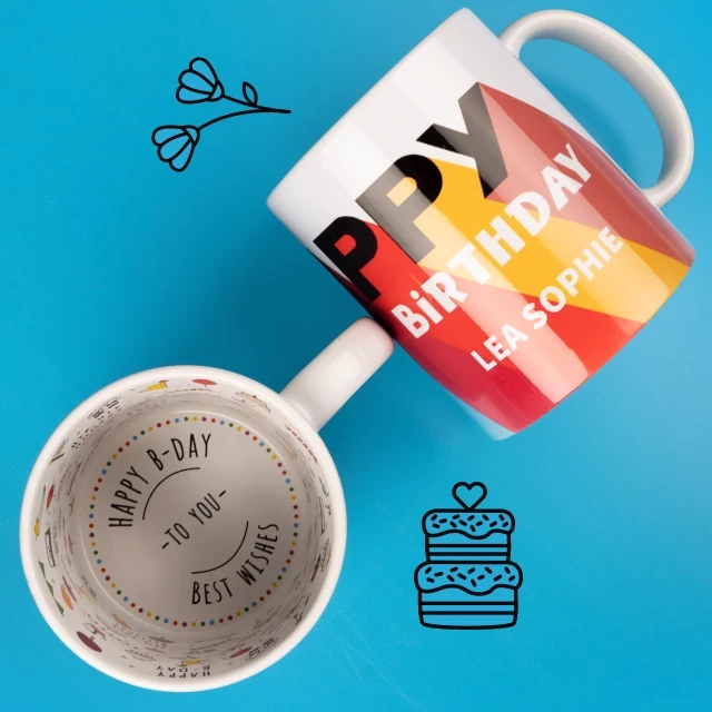 Geburtstagstasse, 300 ml Fassungsvermögen, einzigartig Tasse in verschiedenen Designs bei ORWO selbst gestalten. Wir haben vier verschiedene Designs. Zum Geburtstag ist eine Anlasstasse beispielsweise sehr passend.