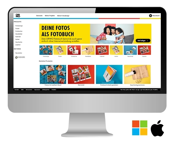 Fotobuch mit dem ORWO Foto Designer erstellen, Windows, Mac Mit der Bestellsoftware dein Fotobuch erstellen: Der ORWO Foto Designer kann sowohl auf einem MAC OS X, als auch auf einem Windows Betriebssystem installiert werden.