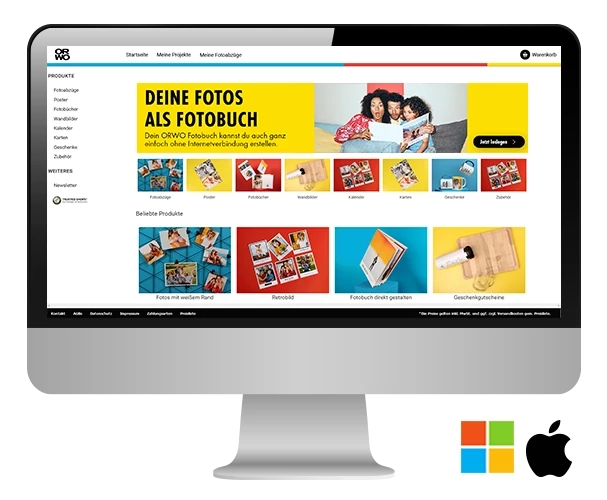 Mit der Bestellsoftware dein Fotobuch erstellen: Der ORWO Foto Designer kann sowohl auf einem MAC OS X, als auch auf einem Windows Betriebssystem installiert werden.