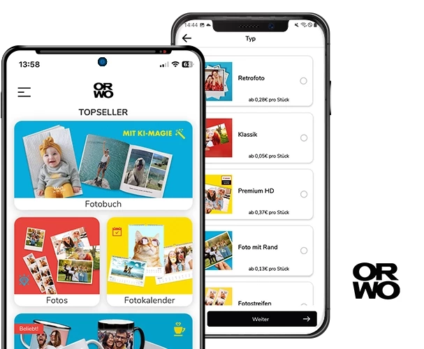 Mini Fotos per Smartphone bestellen, mit der ORWO FOTO-App Mit unserer FOTO-App kannst du die Mini Fotos auch ganz leicht per Handy bestellen. Die ORWO FOTO-App kannst du ganz leicht mit deinem Smartphone herunterladen.