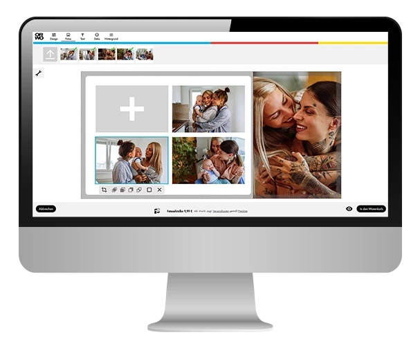 Fotoaufsteller kannst du bei ORWO direkt online gestalten. Designe deinen Fotoaufsteller beispielsweise als Collage mit mehreren Fotos. Probiere dich einfach aus.