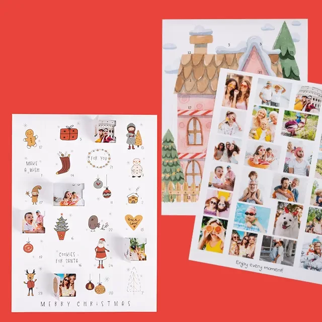 Adventskalender mit Foto und individuellen Bildern Verschiedene Bilder-Adventskalender im Hochformat. Design Christmas World und Wintervilla bei ORWO erhältlich.