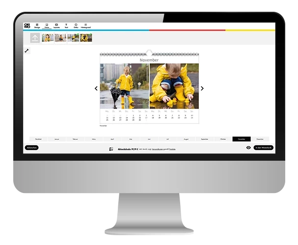 Du kannst deinen Kalender ganz easy von zuhause aus online gestalten und direkt bestellen. Genau dafür ist der online ORWO-Gestalter im Browser vorgesehen.
