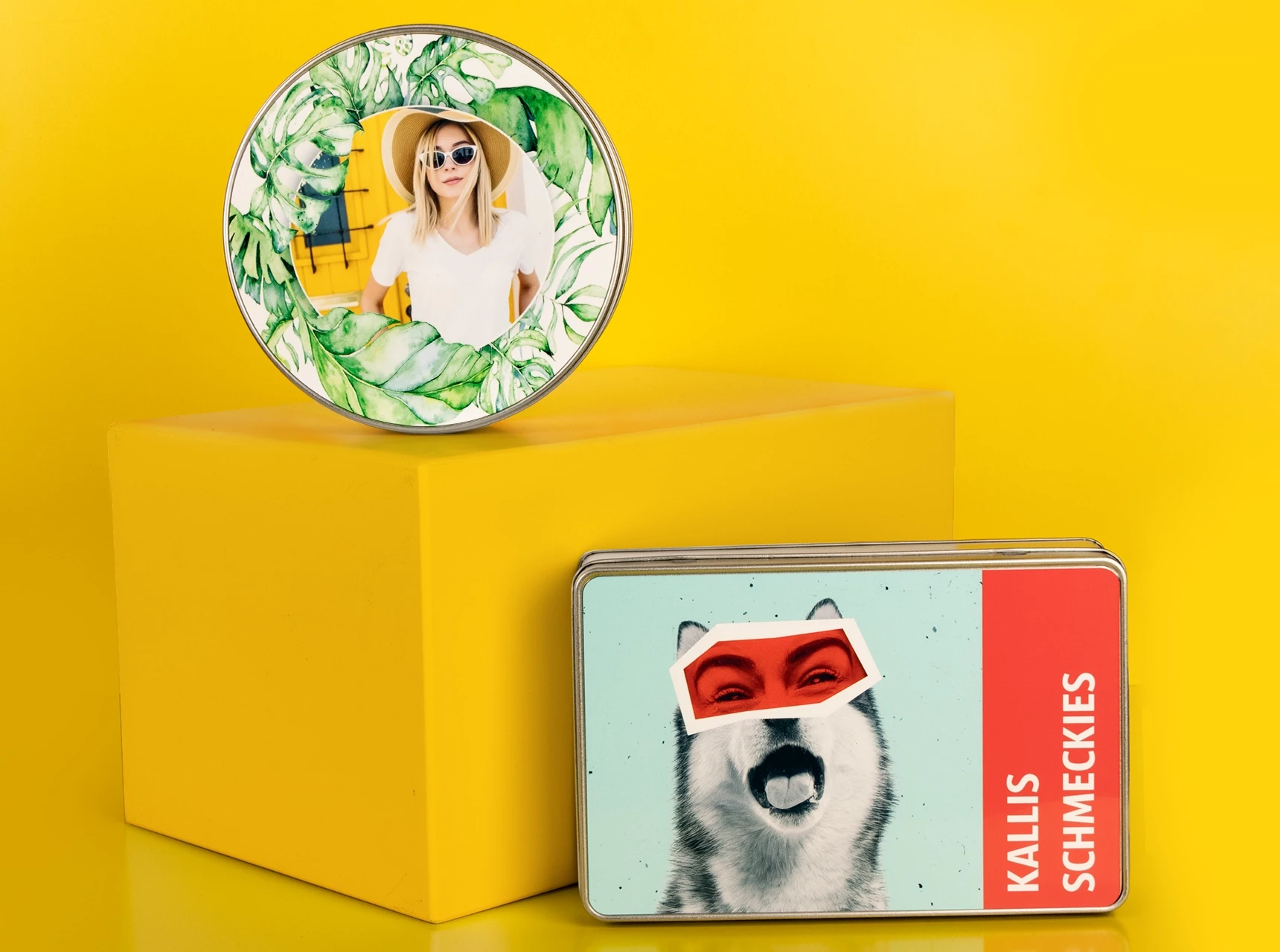 Rechteckige und runde Dose mit verschiedenen Designs. Wie du deine Dose gestaltest, liegt ganz in deiner Hand. Werde kreativ und erschaffe ein unverwechselbares Unikat.