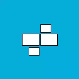 Bilderwand "Inside the Lines Hängung" 67 x 57 cm Vier weiße Rechtecke in unterschiedlichen Größen auf blauem Hintergrund. Inside the Lines Hängung.