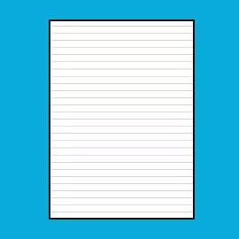 Liniertes Papier wählen - Cover gestalten Weißes Rechteck im Hochformat mit schwarzem Rand und liniertem Raster auf blauem Hintergrund.