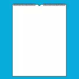 Wähle deinen Kalender im A2-Hochformat Stilisierter weißer Kalender mit Ringbindung im großartigen A2-Hochformat auf blauem Hintergrund.