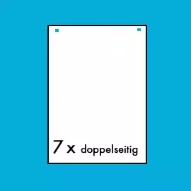 Dein Nachfüllpack zum Kalender mit Holzleiste Weißes Rechteck mit schwarzem Rand und zwei Löchern oberhalb auf blauem Hintergrund. Hinweis: 7 x, doppelseitig bedruckt
