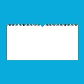 Wähle deinen Kalender im Panorama-Querformat 42 x 21 cm Stilisierter weißer Kalender mit Ringbindung im Panorama-Querformat 42 x 21 cm auf blauem Hintergrund.