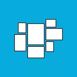 Bilderwand "Petersburger Hängung" 91 x 77 cm Sieben weiße Rechtecke in unterschiedlichen Größen auf blauem Hintergrund - Petersburger Hängung 91 x 77.