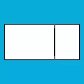 Fotoaufsteller in Größe 13 x 18 x 9 cm wählen Zwei weiße Rechtecke mit schwarzem Rand. Querformat links und Hochformat rechts sind miteinander verbunden. Präsentiert vor blauem Hintergrund.