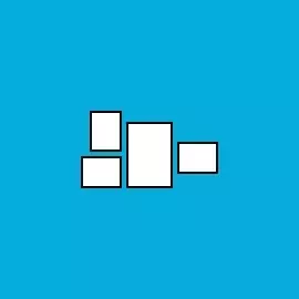 Bilderwand "Petersburger Hängung" 67 x 38 cm Vier weiße Rechtecke in unterschiedlichen Größen auf blauem Hintergrund. Kleine Petersburger Hängung.