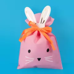 Niedliche Hasentüte in Rosa – ideal für kleine Geschenke und Mitbringsel Rosa Geschenktüte im Hasen-Design mit Gesicht und Papierohren – verschlossen mit einem Satinband.