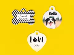 Gravierte Hundemarke in verschiedenen Varianten bei ORWO bestellen. Je nach persönlicher Vorliebe kannst du zwischen Knochen-, Herz und Kreisform auswählen.