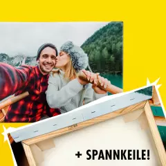 Fotoleinwand mit verschiedenen Bildern als Collage. Gestalte eine personalisierte Leinwand mit deinen Lieblingsbildern. Holzkeilrahmen inklusive Spannkeile.