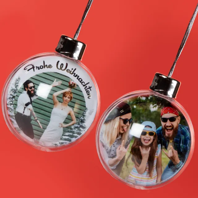 Personalisierte Weihnachtskugeln mit Foto erstellen Weihnachtskugeln mit Foto – festliche Christbaumkugeln mit persönlichen Erinnerungen und Namen.