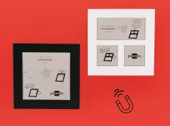 Magnet-Rahmen in zwei Farben und Varianten – Collage oder Einzelbild stilvoll präsentieren  Zwei Magnet-Rahmen in Weiß und Schwarz – als Einzelrahmen und als Collage mit drei Bildausschnitten.