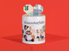 Spardose mit Namen personalisieren lassen und verschenken. Als Geburtstagsgeschenk kommt die Spardose besonders gut an, wenn sie bereits leicht befüllt verschenkt wird.